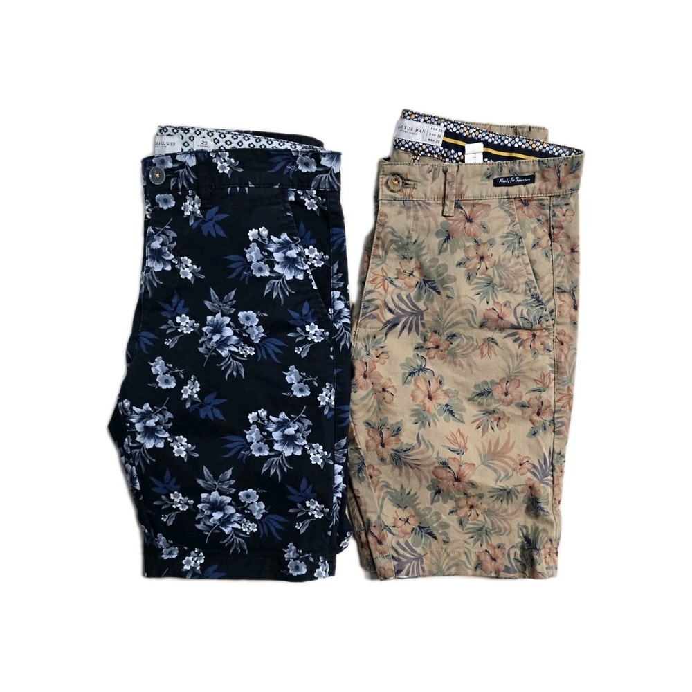 Cactus Denim & Flower Floral Khaki Shorts Stretch Chino‎ Men's Size 29 Lot Of 2